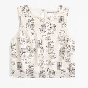 Abercrombie | Linen-Blend High-Neck Top Patterned - XS